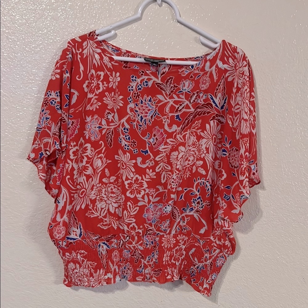 BOLD Elements Red and White Flutter Sleeve Blouse Size XL